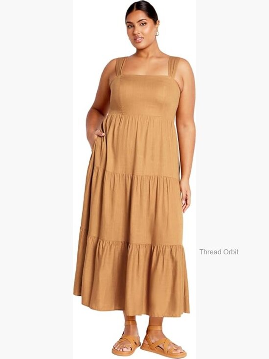 Dresses & Skirts - Plus Size Maxi Dress with V Neckline and Longline Hem for Elegant Comfort